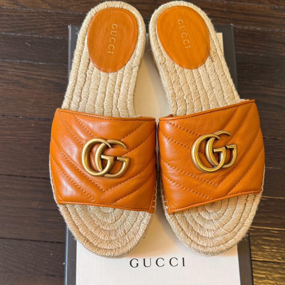 Gucci Women's Brown Mohogany Espadrille Slides